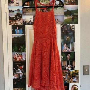 red polkadot skater dress